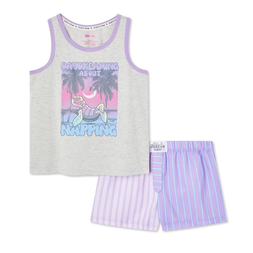 NWT Justice Girls Bermuda Shirt and Tank Pyjama Set - Size M 10